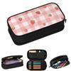 Strawberry Plaid Pencil Cases for Student School Pen Box Pencil Bag Large Storage Pencil Pouch