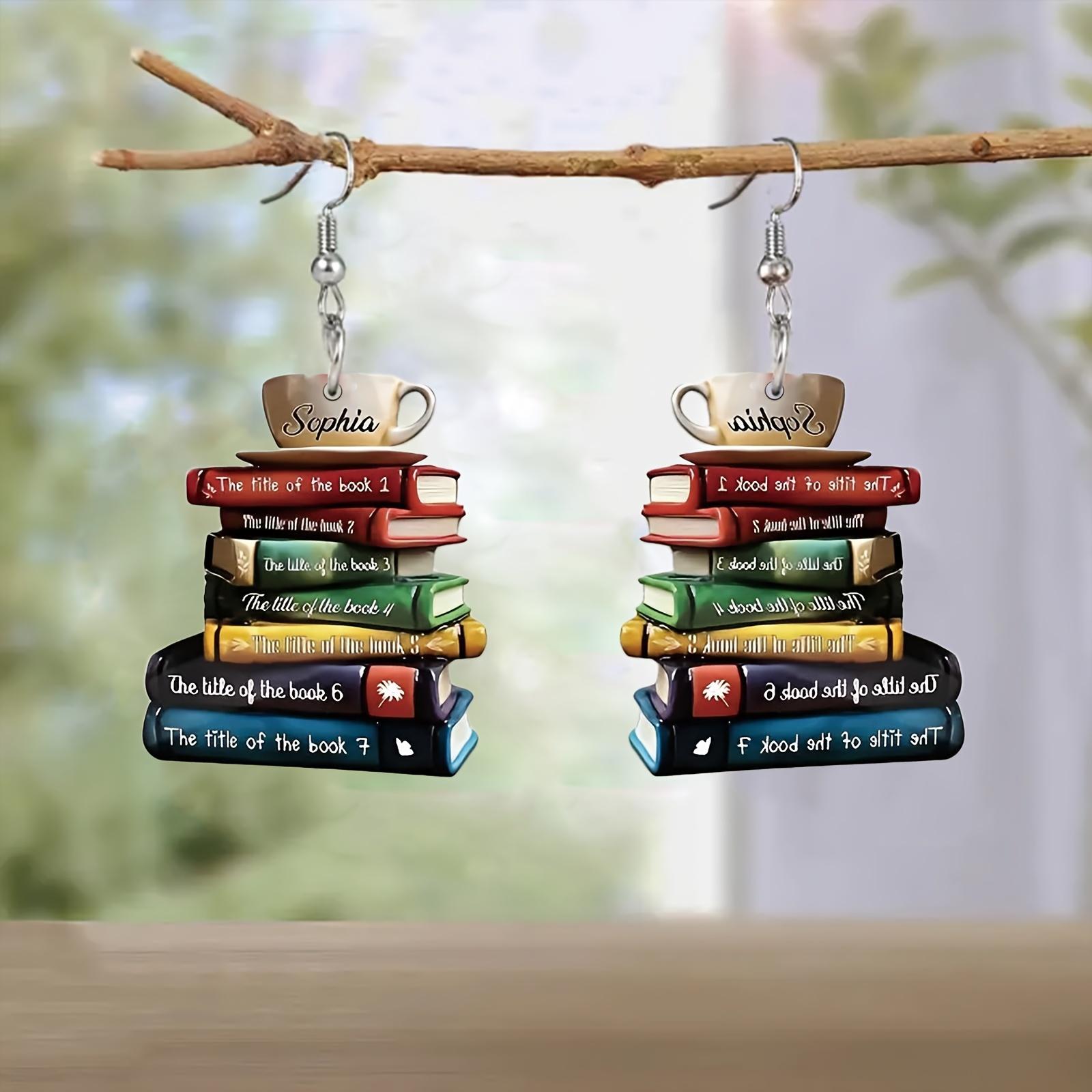 

Красочные книги, дизайн чашки чая, висячие серьги, милые акриловые украшения в школьном стиле, сезонные серьги для школы