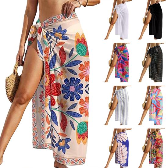 Cover Up Skirt Loose Fit Beach Cover Up Flower Print Lace-up Anti-UV Swimwear Cover Up Vacation Beachwear
