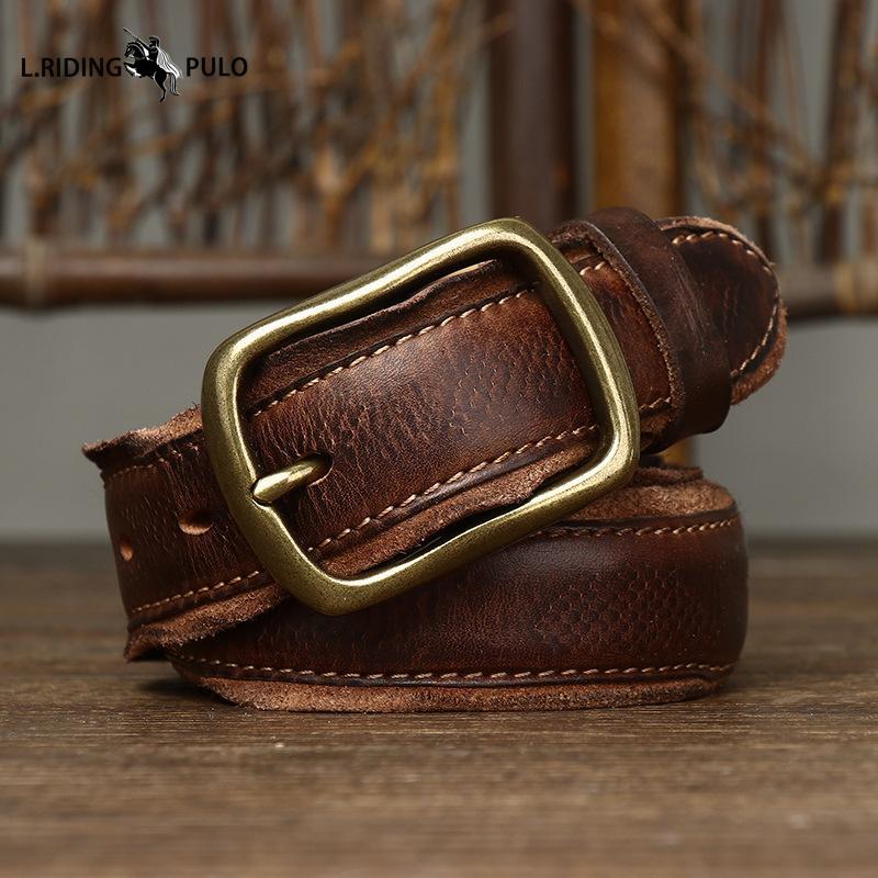 Pasek męski retro modny unikalny wzór węża z piórkową krawędzią ze skóry ze sprzączką z pierwszej warstwy skóry bydlęcej do jeansów