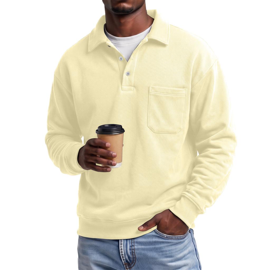 Men's Color -Lined Long Sleeve Sweatshirt with Collar and Pockets for Fall Winter