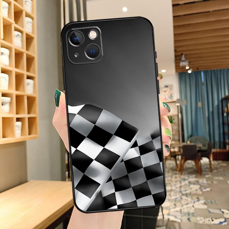 Checked Flag Racing Car Phone Case For iPhone 11 12 13 14 15 16 Pro Max mini Back Cover For iPhone XR X XS Max Plus