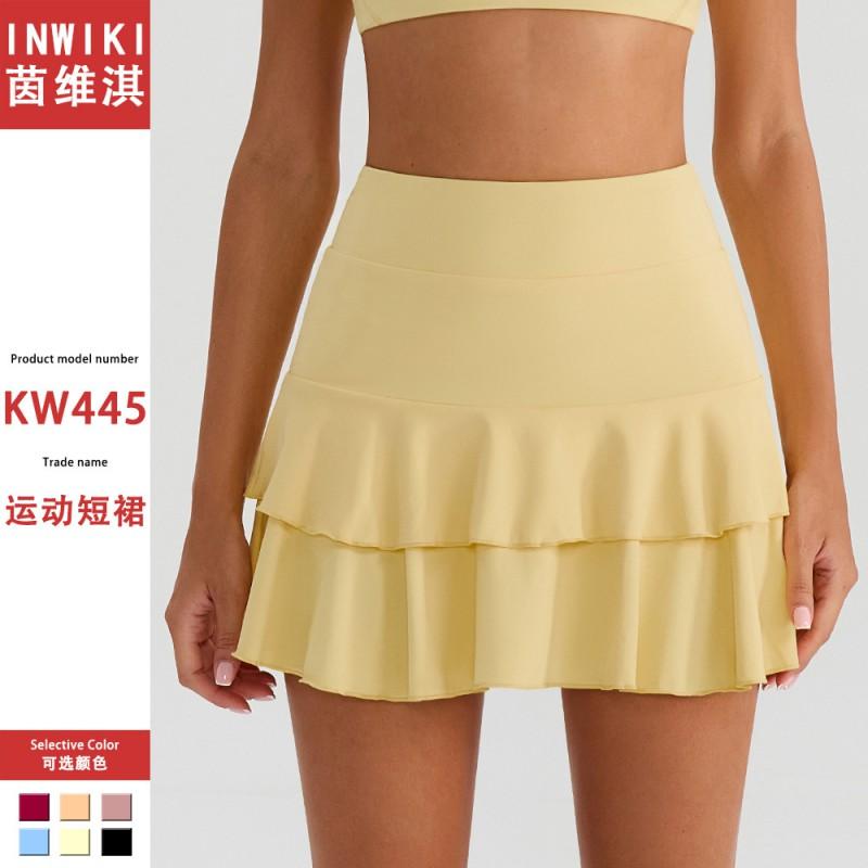 Womens Sporty 2-in-1 Tennis Skort With Double Ruffle Hem Quick-Dry Breathable Nylon Badminton Gym Running