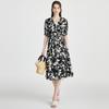 Heavy 19 Mu Mulberry Silk 26 Spring/Summer V-neck Reduced Age Printed Waist Elegant Medium to Long Dress