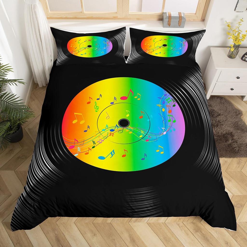 Musical Note Bedding Set Queen,Black White Comforter Cover Girls,Kids Piano Duvet Cover Set Music Theme Bedspread Cover