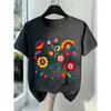 New Women's T-shirts Black White Grey Colorful Floral Print Round Neck All-Season Trendy Comfortable New Year Valentine Gift Top