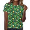 Cuello Redondo de Verano 3D St. Camisetas de Manga Corta Casuales de Moda para Mujer con Estampado Temático Verde del Día de San Patricio