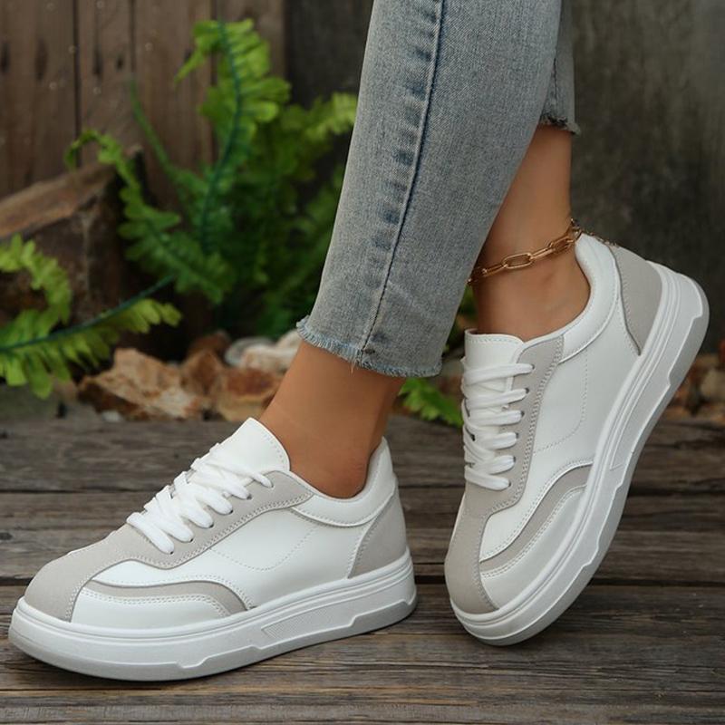 Fashion Pu Leather Sewing Sneakers Woman Spring Autumn Fashion Mixed Color Sports Shoes Women Platform Lace Up Vulcanize Shoes Female
