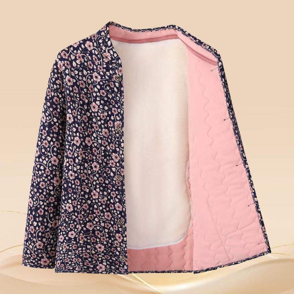 Veste en coton velours d'hiver pour femmes d'âge moyen et âgées - Manteau de grand-mère chaud et ajustement élastique