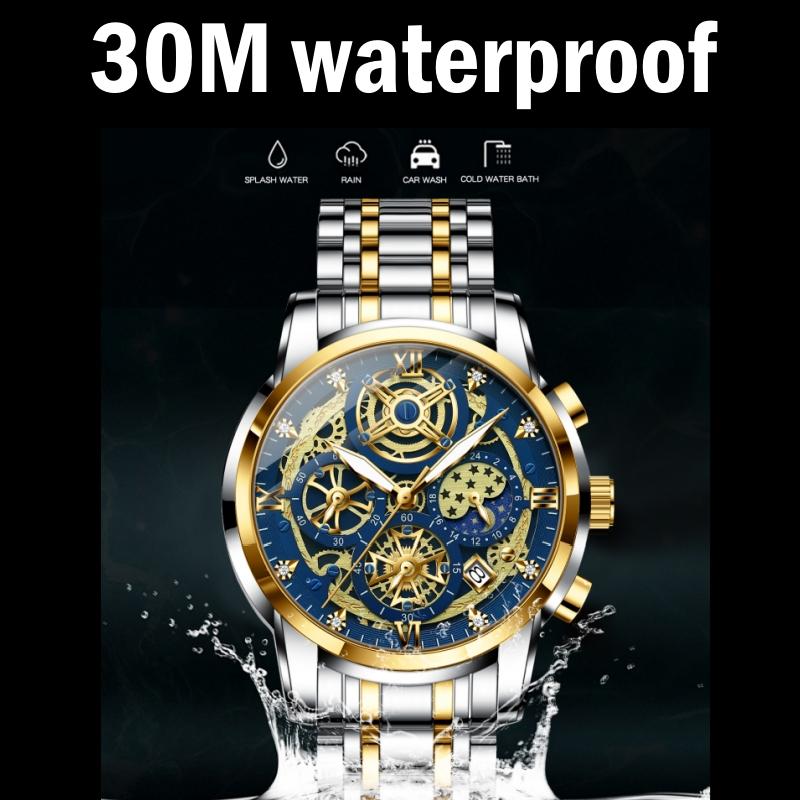 BINBOND Luxury Men's Quartz Watches Stainless Steel Date Chronograph Men Wristwatch Waterproof Luminous Fashion Man Watch