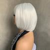 Short Straight White Bob Wigs Women Golden Brown Synthetic Natural Hair with Bangs Heat Resistant Fibre Cosplay Daily Use