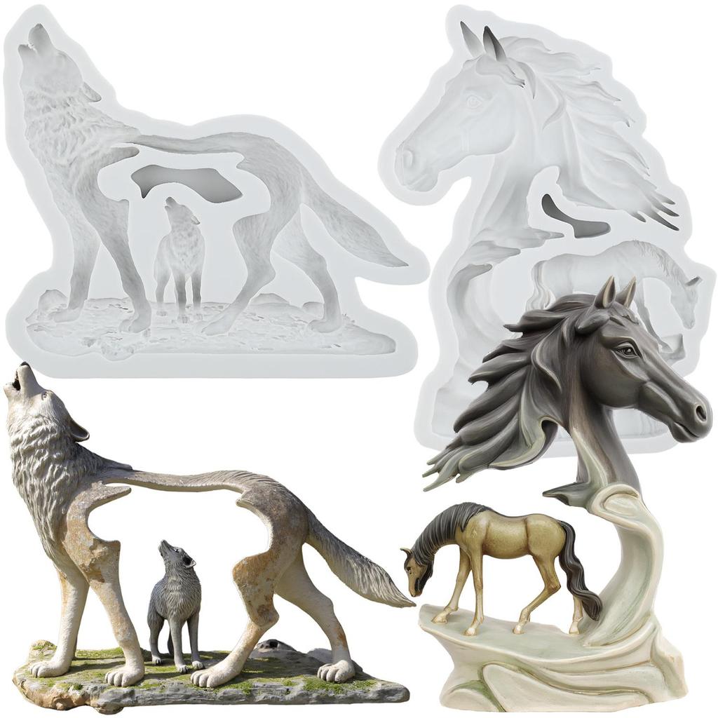 Wolf Silicone Molds Horse Fondant Mold Cake Decorating Tools Cupcake Topper Candy Chocolate Gumpaste Mold