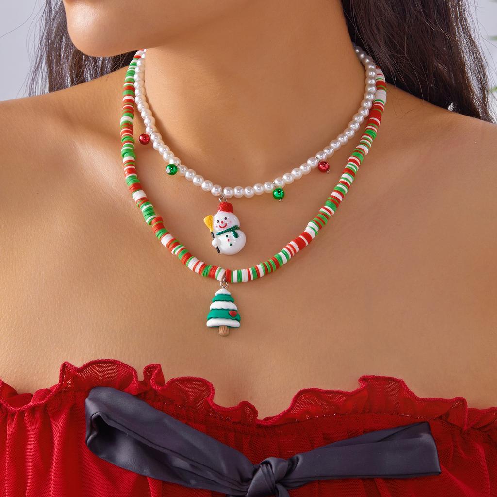Necklace Christmas Snowman Elk Snowflake Soft Pottery Item