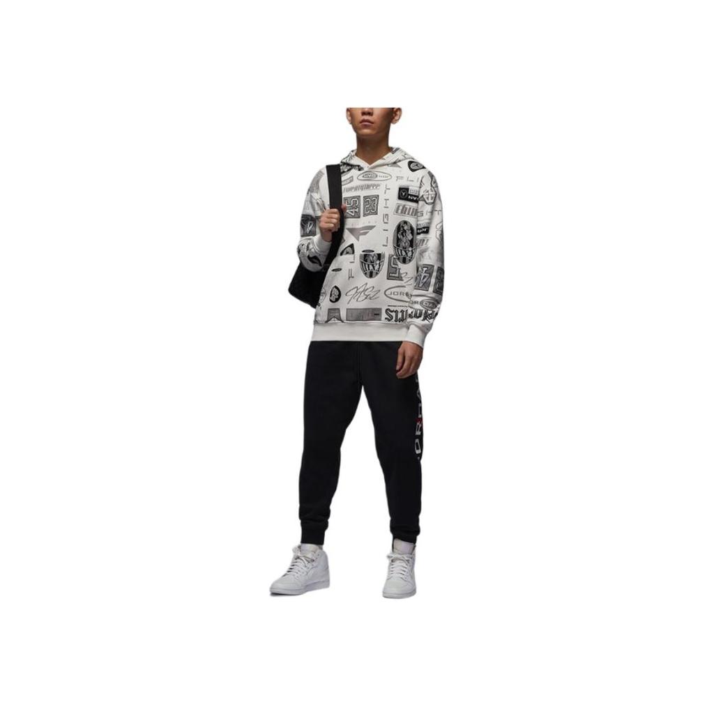Jordan As Mj Essflc Po T Aop Comfortable Hooded Pullover Long Sleeve Sweatshirt Men Sweatshirt Gray White HM7255133