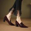 Pointed Toe Women Pumps Autumn Thick High Heeled Loafers Suede Black British Retro Slip on Dress Party Heels for Woman Zapatos