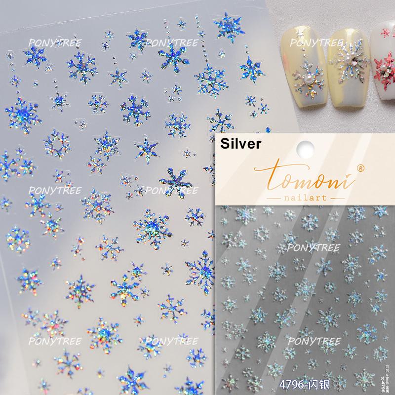 Silver White Snowflake Rhinestone Star Love Lace Winter Chic Snow Shiny Chic Delicate 5D Nail Art Stickers Manicure Decals
