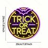Halloween Trick or Treat Round Neon Metal Sign 8x8 Inch Aluminum Wall Art Home Office Decor Indoor Outdoor Bar Cafe