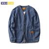 Jaqueta jeans de trabalho retro japonesa lavagem pesada masculina primavera gola redonda roupão casaco masculino