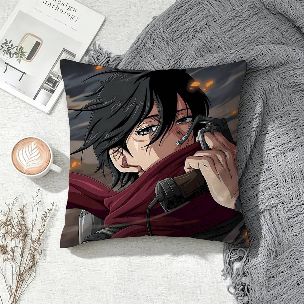 Mikasa Ackerman Attack on Titan Square Double-Sided Printed Pillow Case Sofa Cushion Cover Bedroom Bedside Decor