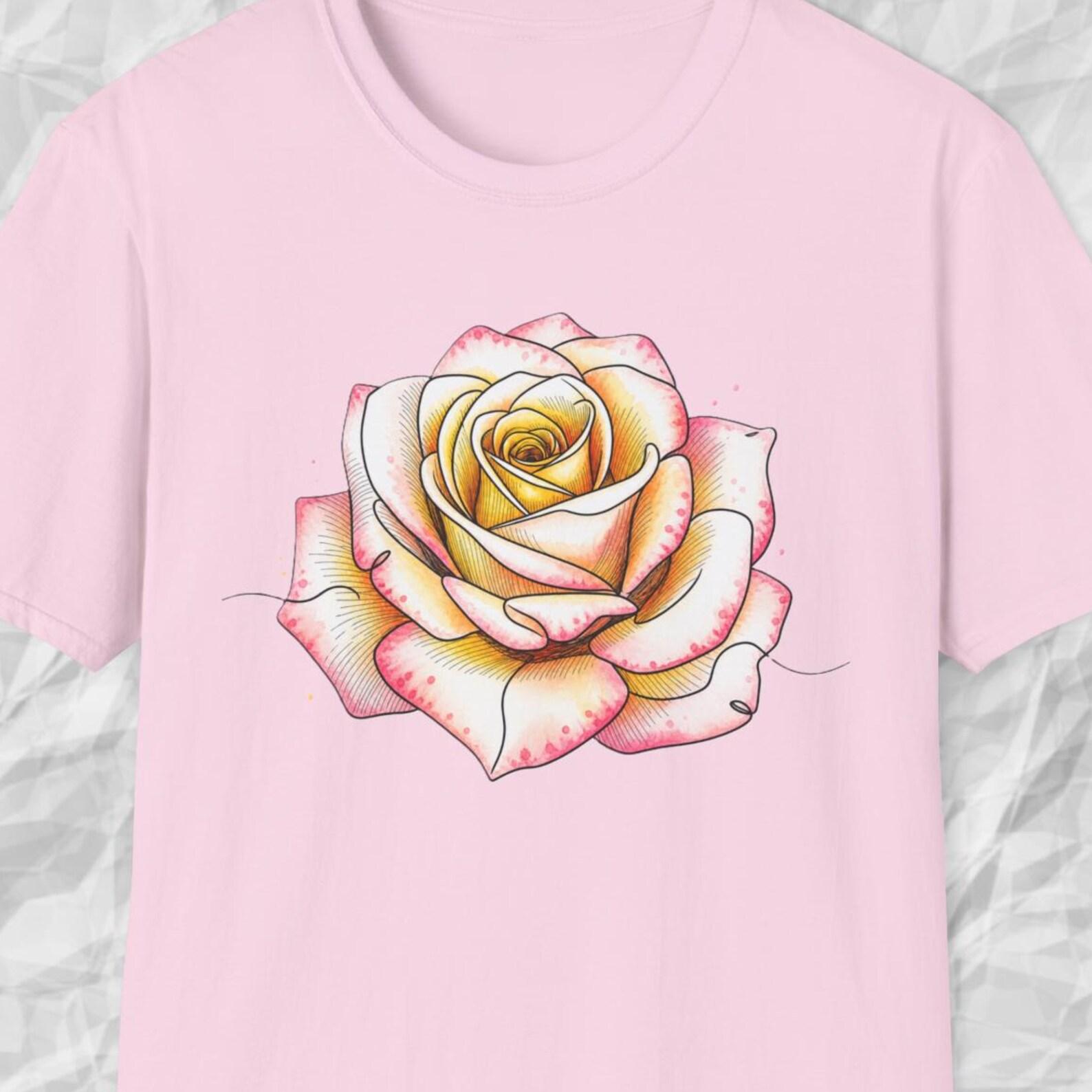 Floral Rose Shirt, Pink Rose T shirt, Cute Flower Tee, Botanical Rose Shirt, Trendy Woman T shirt, Soft Floral Tee, Spring Summer Tee S