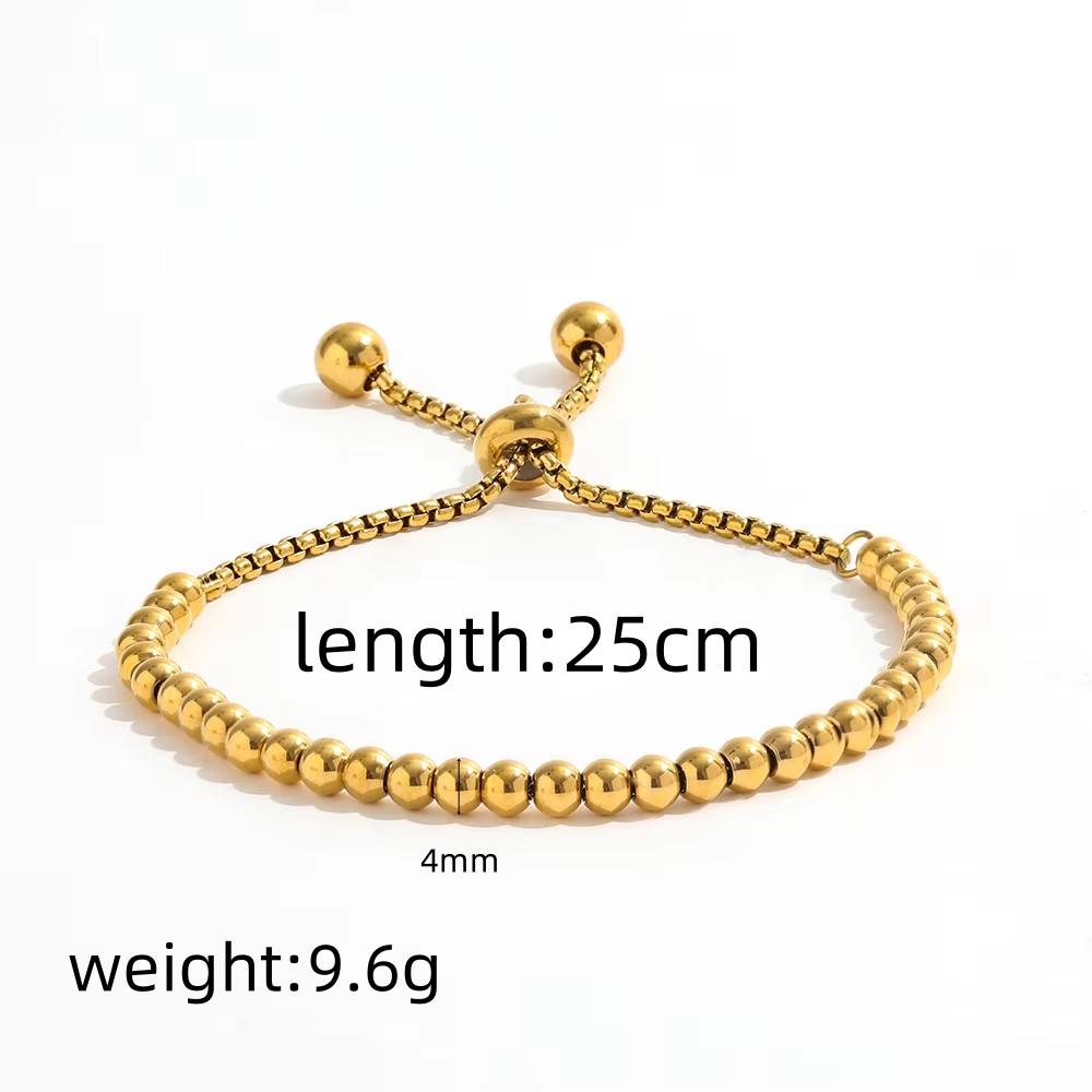 Fenny 18K PVD Gold Plated  Waterproof Fashion Lucky Round Beads Pave Adjustable Stainless Steel Bracelet for Women