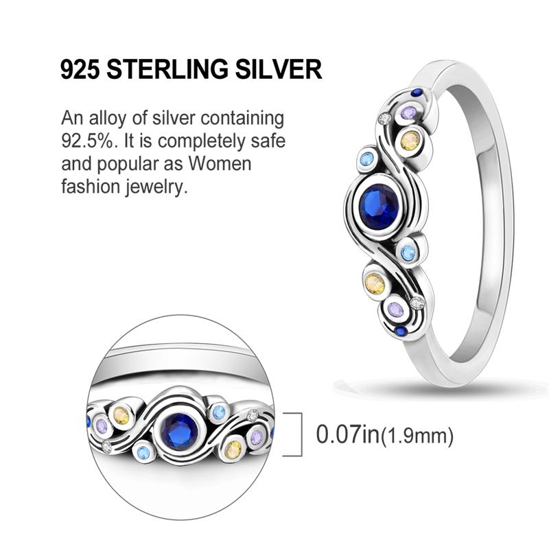 Originální stříbrný prsten 925 Barevné diamanty Zirkony Prsten na prst Pro ženy Šperky Svatební Zásnubní Dárek k narozeninám