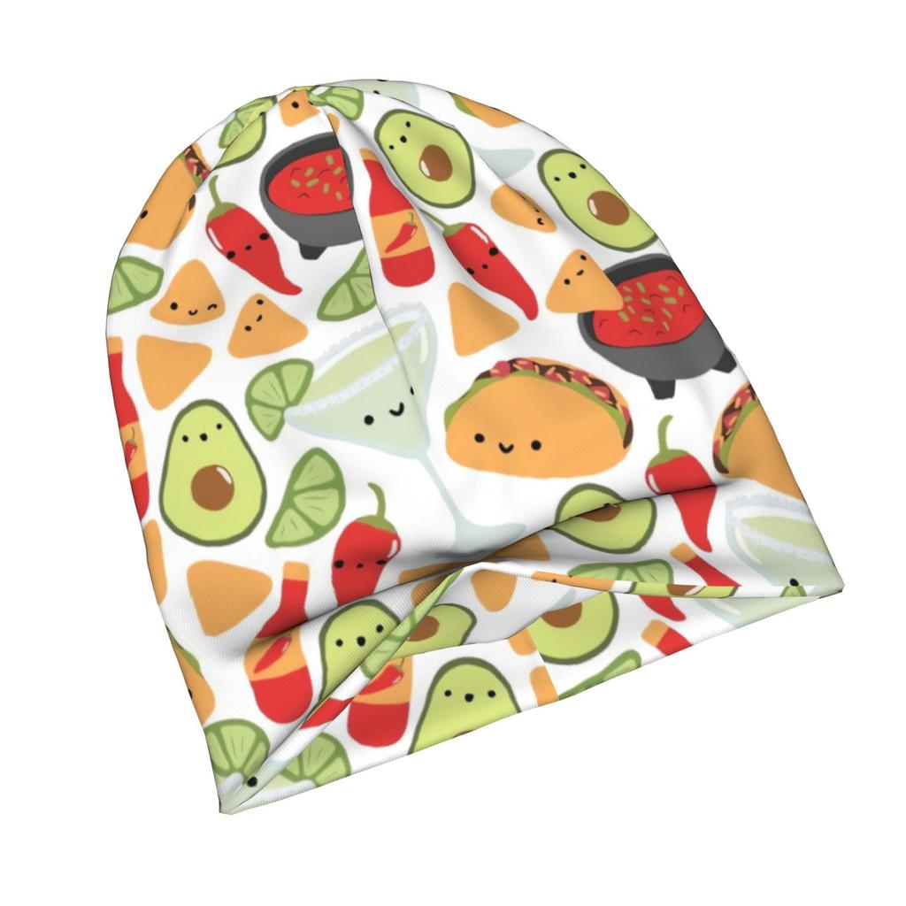 2D Flat Printing Fiesta Kawaii Tacos And Margaritas Adult Knit Beanie with Easy Modern Style Fits Effortlessly Into Seasonal Wardrobes And Pairs Well