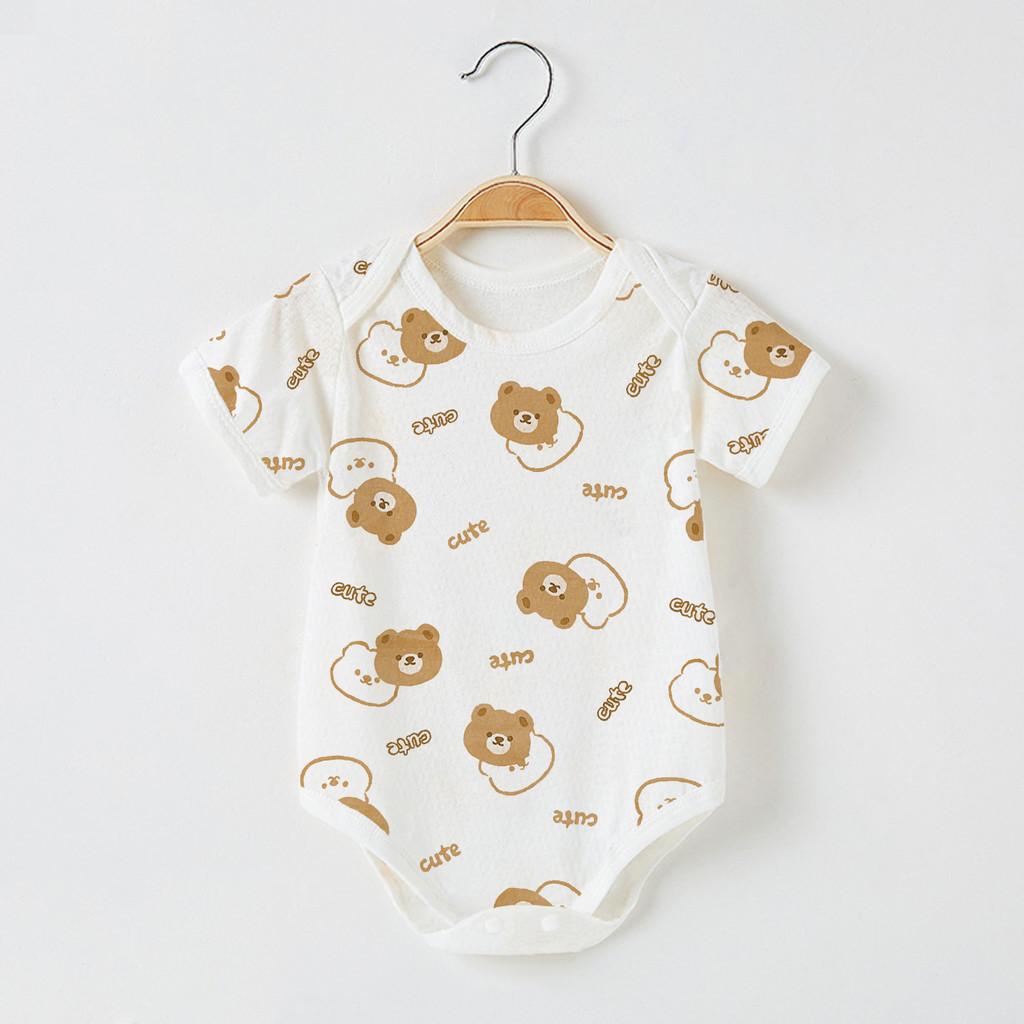 Dinosaur Moon Rabbit Flower Bear Print Baby Summer Cotton Short Sleeve Romper With Breathable Mesh For Toddler Boys Girls