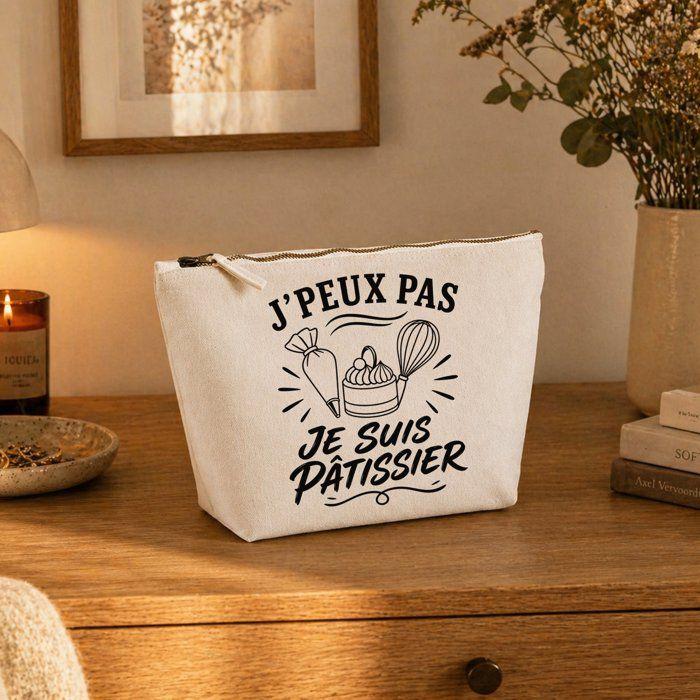 Trousse de toilette - PLANETEE - Collection « J'peux pas minimaliste » - Beige 100% coton - 3 L (28×19×9 cm) - Zip métal