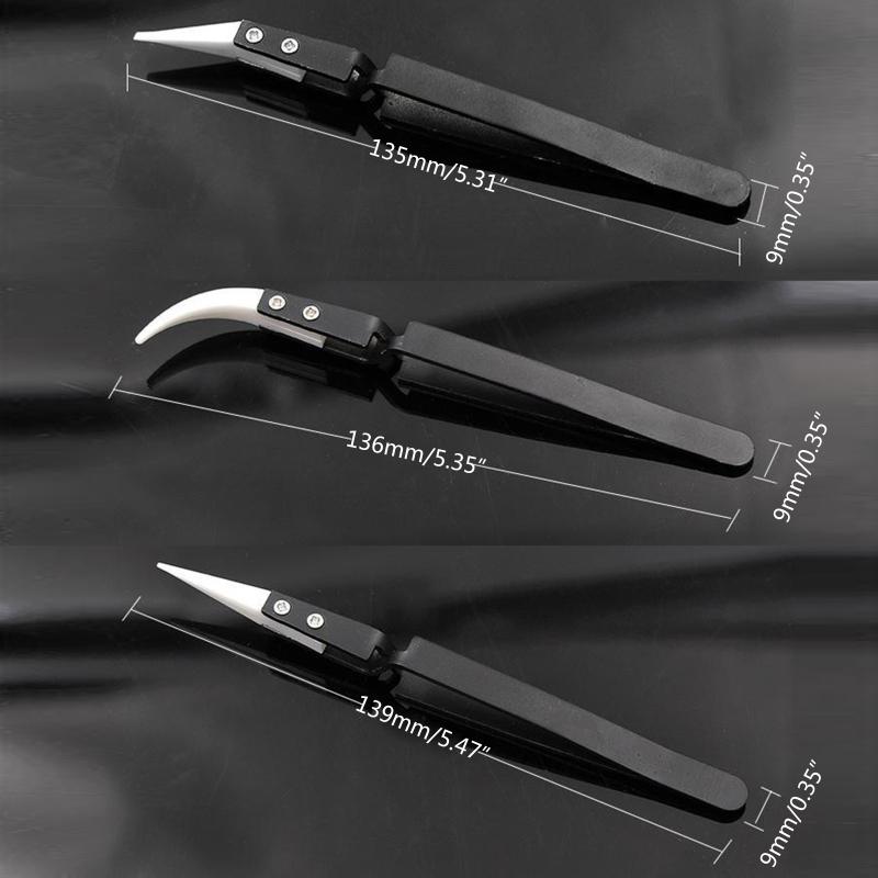 3 Pcs/Set Precision Ceramic Reverse Tweezers Heat-resistant Anti-Static Cigarette Tweezers Straight Curved Tip Tweezers