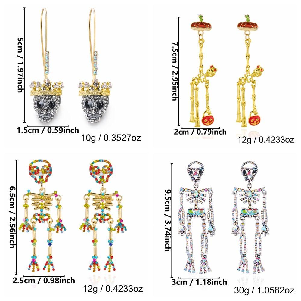 Crystal Halloween Skull Earrings Zircon Long Tassel Drop Earrings Skeleton Dangle Earrings  Unisex