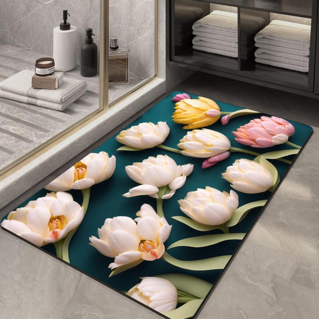Diatom Printing Bathroom Thickening Mat Bath Non-slip Carpets In Wash Basin Bathtub Side Floor Rug Shower Room Doormat Memory Foam 3D Pad