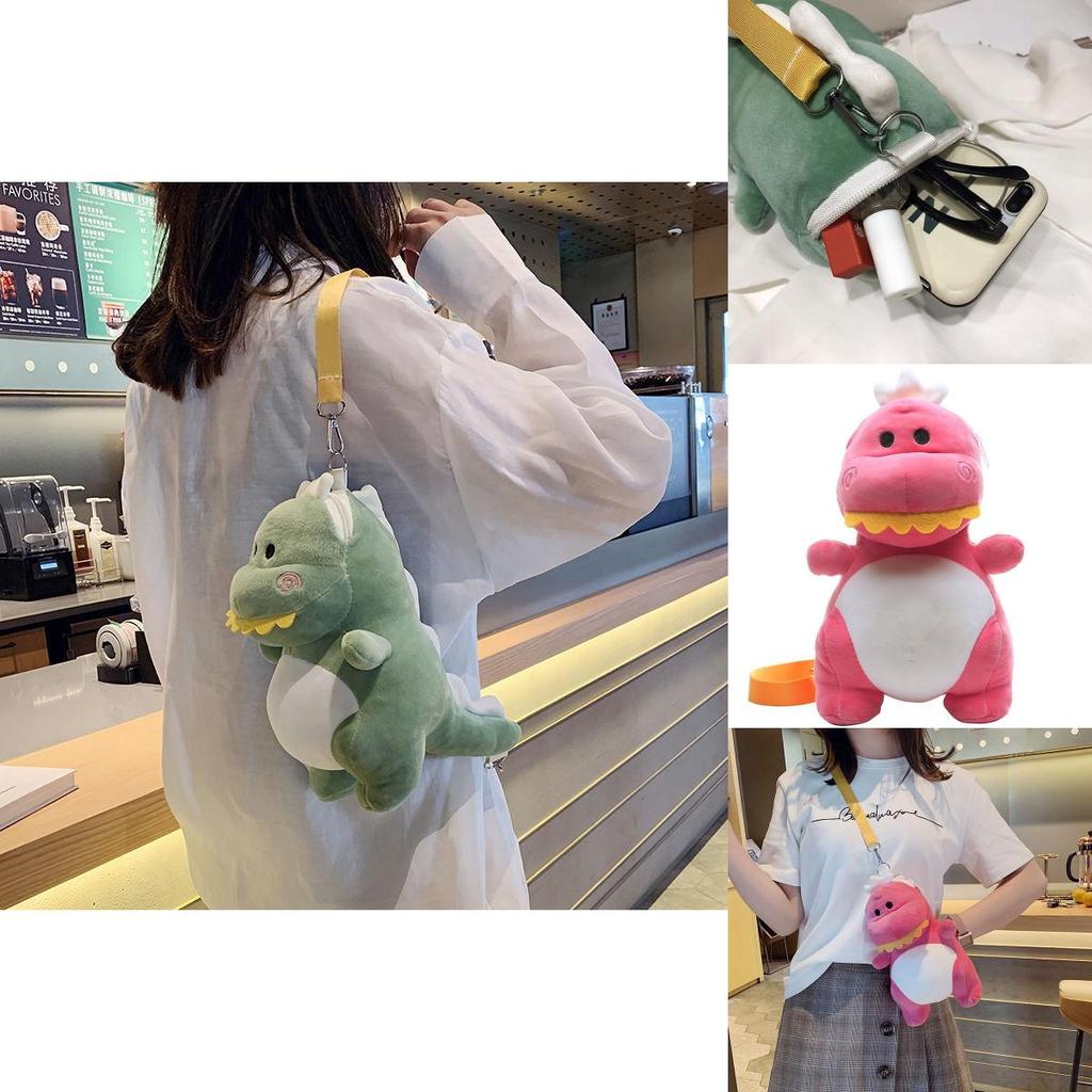 Bolsa Transversal de Pelúcia Adorável de Dinossauro Verde Estilo Contemporâneo Fofo Para Meninas