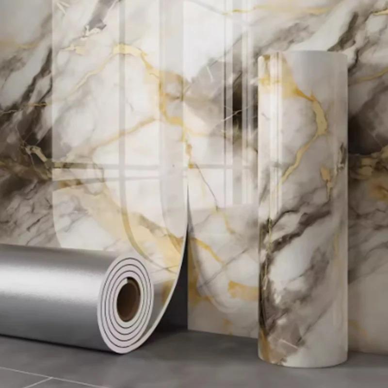 1 Roll 3D Waterproof and Antifouling Wall Sticker Self-Adhesive Marble Wallpaper 1 Roll Thick Foam for Bedroom and Living Room