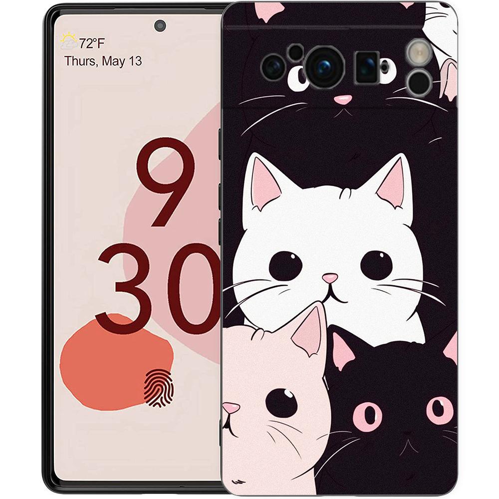Cute Cat Phone Case For Google Pixel 9 8 7 6 Pro XL 8A 6A 7A 5G Soft Shockproof TPU Black Cover Fundas