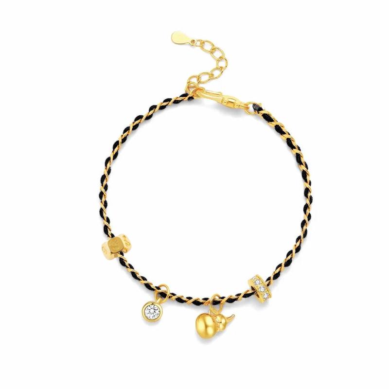 Elegant Chinese Gourd Black Rope Bracelet: Women's Luxury Red Rope Hand Jewelry