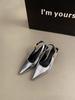 Fashion 2025 Black Summer New Women Sandal Fashion Pointed Toe Shallow Slip On Ladies Elegant Slingback Shoes Thin Med Heel Dress Mules