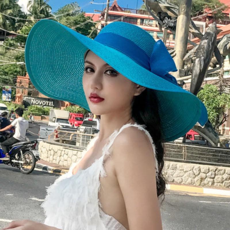 Straw hat women's summer sun protection extra large brim sun hat beach seaside vacation sun hat foldable hat tide