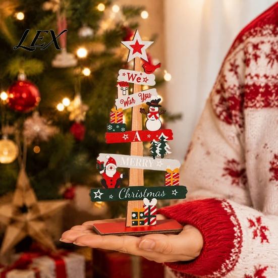 Creative Christmas Tree Decorations Ornament, Wooden Letter Sign Decorative Charming Xmas Tabletop Ornaments Compact Stable Party Supplies for Holiday