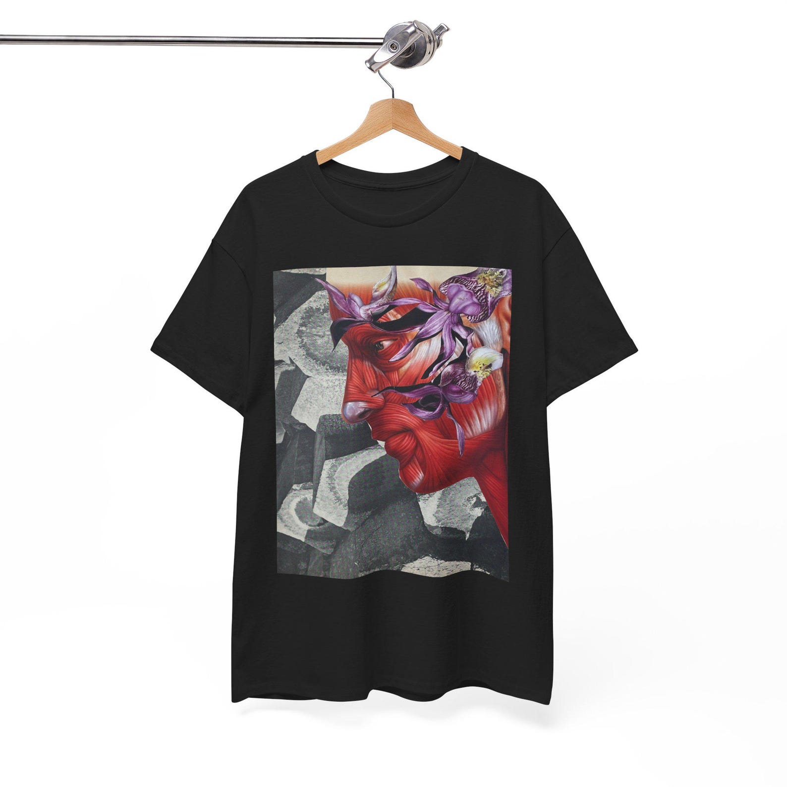Anatomical Flower Collage T Shirt Surreal Muscle & Orchid Art Tee Abstract Botanical Anatomy Shirt 2XL