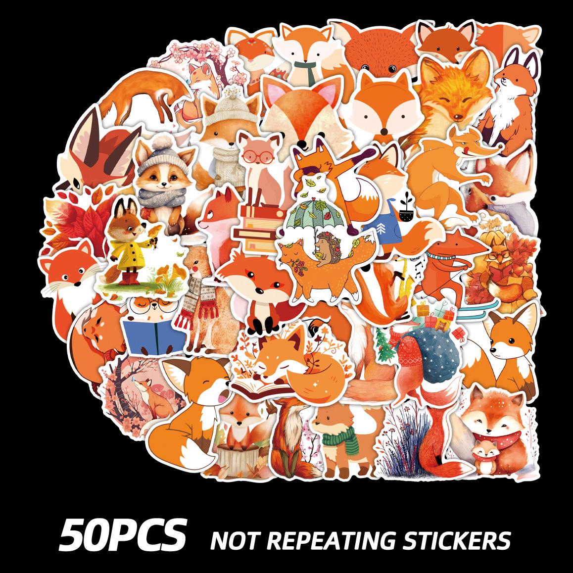 50PCS Cute Smart Fox Waterproof Stickers for Suitcases, Refrigerators, Cars - Decorative Graffiti Design 50 Unique Pieces