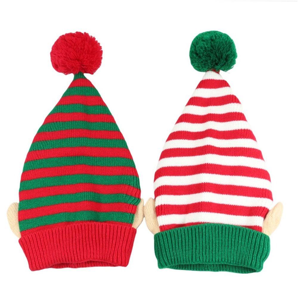 with Small Ears Xmas Cap Jacquard Wool Ball Holiday Knitted Hat Christmas Hat  New Year