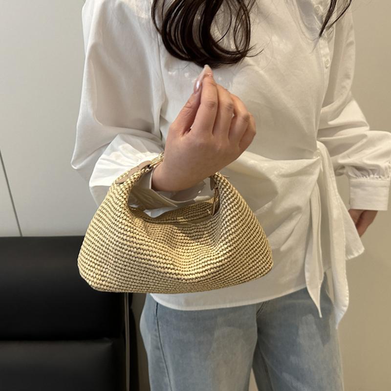 Raffia Straw Woven Clutch Purse Hobo Dumpling Women Handbag Summer Beach Grass Braided Solid Color Evening Bag KTB