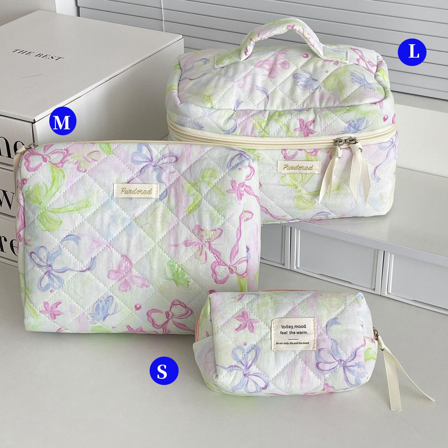 YT Portable Macaron Color-Block Handheld Storage Bag, Large Capacity Portable Cosmetic Storage Bag, Ins Style Light Purple Bow Q S зелёный