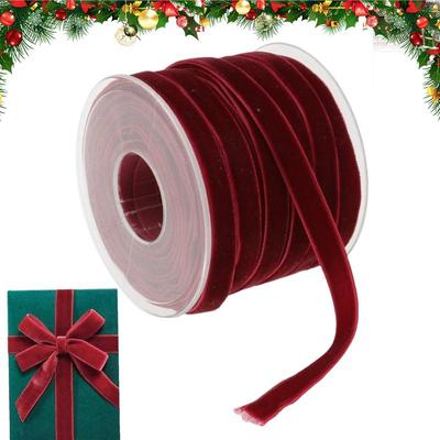 Ruban Velours Nylon Rouge Foncé Simple Face 10mm Pour Emballage Cadeau Fait Main Bouquet Décoration Fête Maison Noël