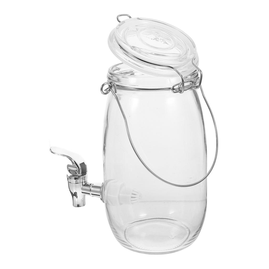 Glass Juice Jar With Tap Drink Dispenser Beverage Spigot Faucet Glass Bottle Kitchen Dining Bar Food Storage Tank