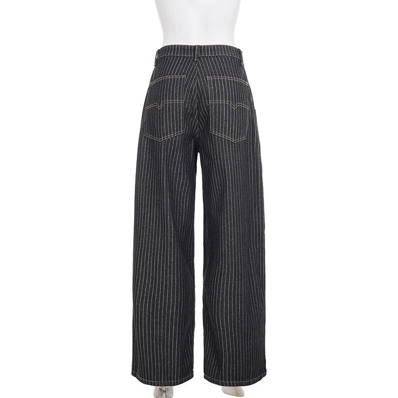 Herbst Retro Gestreifte Weite Jeans - Street Style Lockerer Schnitt