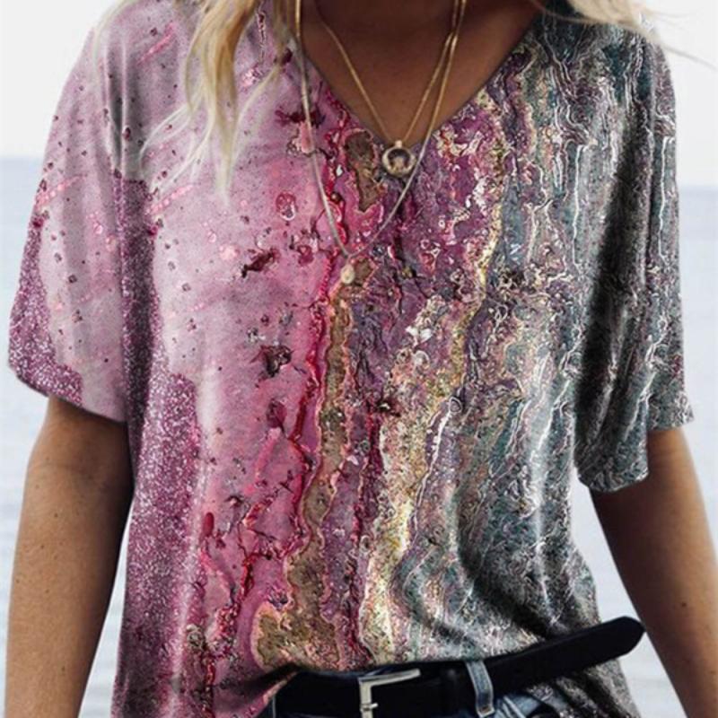 2024 T Shirt Women Print Women Cat T Shirt New Summer Short Sleeve V-Neck Casual Loose Top Oversize Female Streetwear Top Size