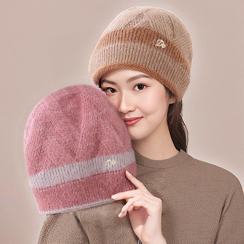 Woolen Hat, Women's Pile Hat, Autumn and Winter Thick Double-layer Warm Knitted Hat