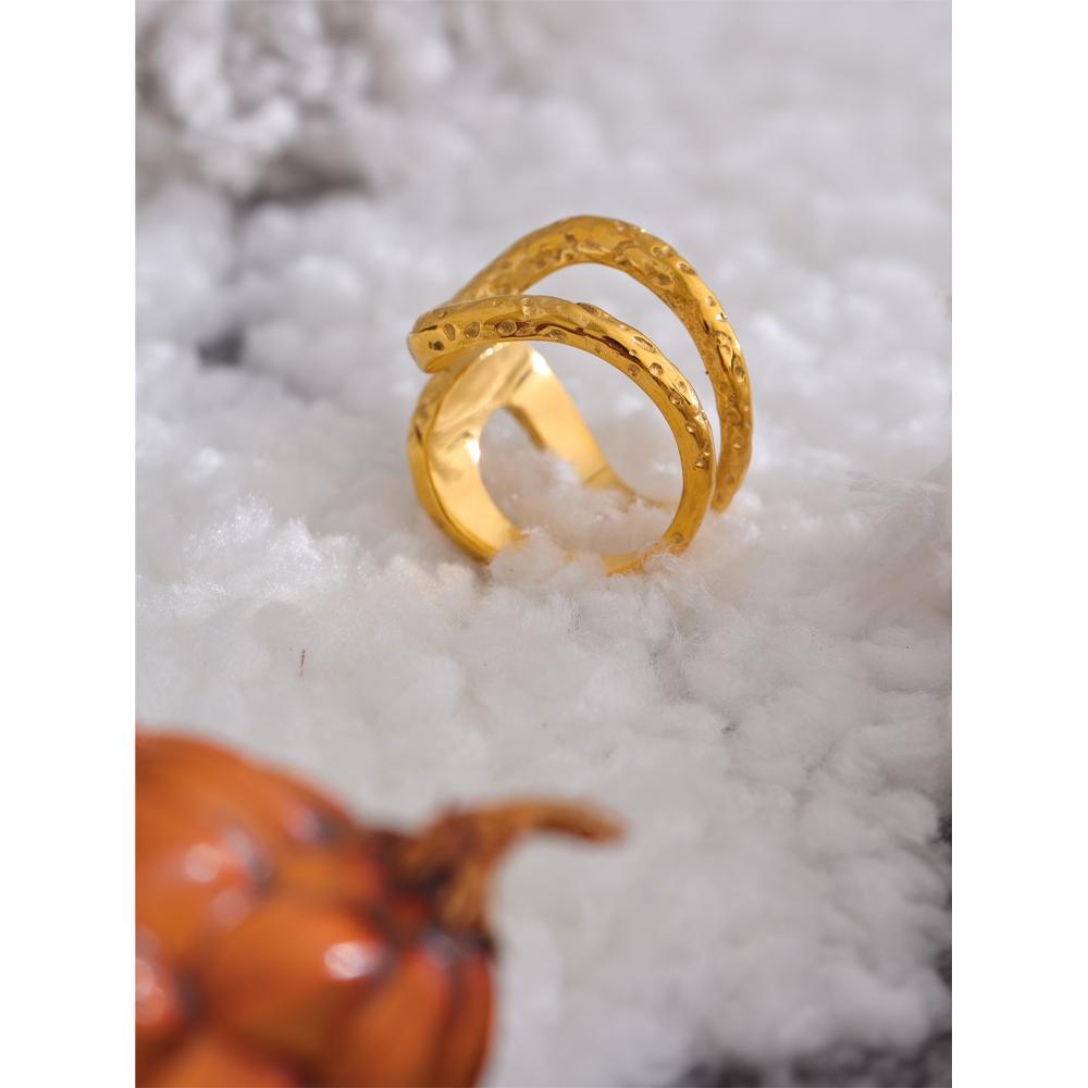 Eetit Distinctive Stainless Steel Metal Hammer Hollow Daily Gold Color Ring 18K PVD Plated Geometric Unusual Jewelry Accessories